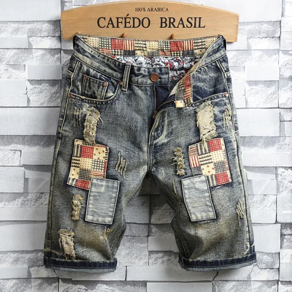 2025 Summer New Men Vintage Ripped Jeans Short Streetwear Hole Slim Denim Shorts Male Brand Clothes Size 28-30 31 32 33 34 36 38