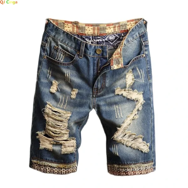 2025 Summer New Men Vintage Ripped Jeans Short Streetwear Hole Slim Denim Shorts Male Brand Clothes Size 28-30 31 32 33 34 36 38 - Image 2