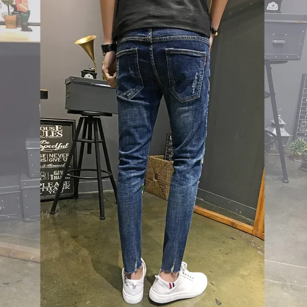 Wholesale 2022 Fashion Denim Pants Men's Boys Small Feet Ripped Holes Cropped Jeans Thin Men's Social Men Beggar Pencil Pants - Image 5