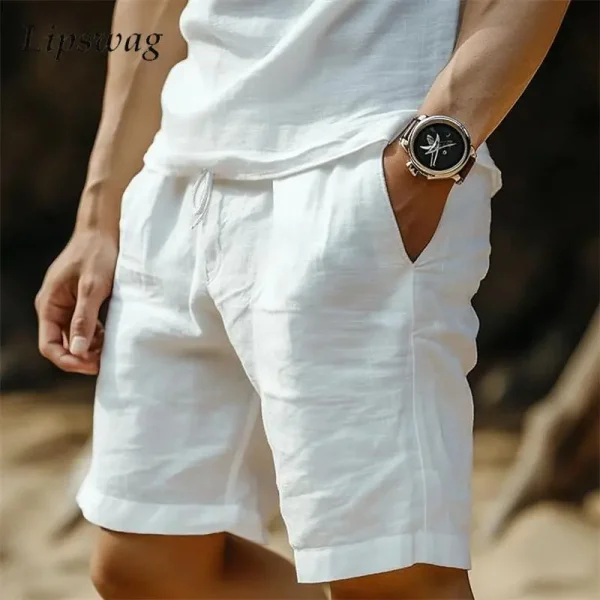 Vintage Mens Linen Shorts 2025 Summer Casual Solid Color Loose Straight Shorts Vacation Seaside Beach Leisure Breathable Shorts