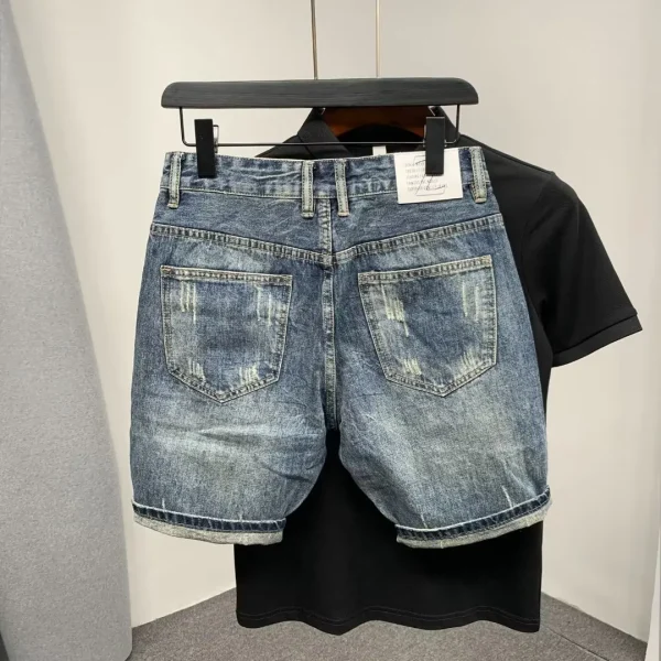 New Summer Men Fashion Simple Denim Pants Cat Beard Social 5 Points British Slim Fit Jeans Shorts - Image 3