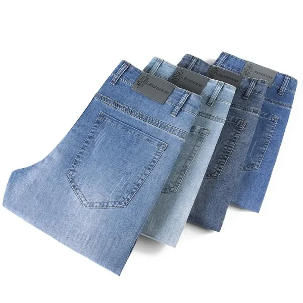 Summer Thin Mens Clothing Cowboys Slim Straight Jeans Men Denim Pants Casual Regular Fitness Men's Trousers Light Blue 2025