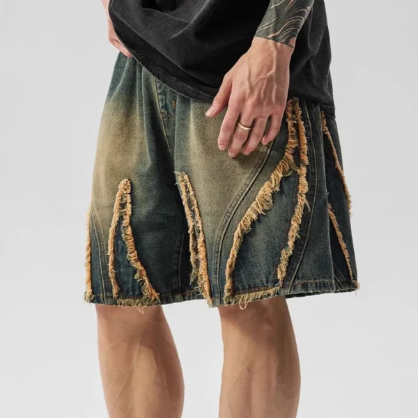 New Summer Men's Washed Old Denim Shorts Japanese Retro Fashion Trend High Street Casual Loose Niche Breathable Men's Bottoms