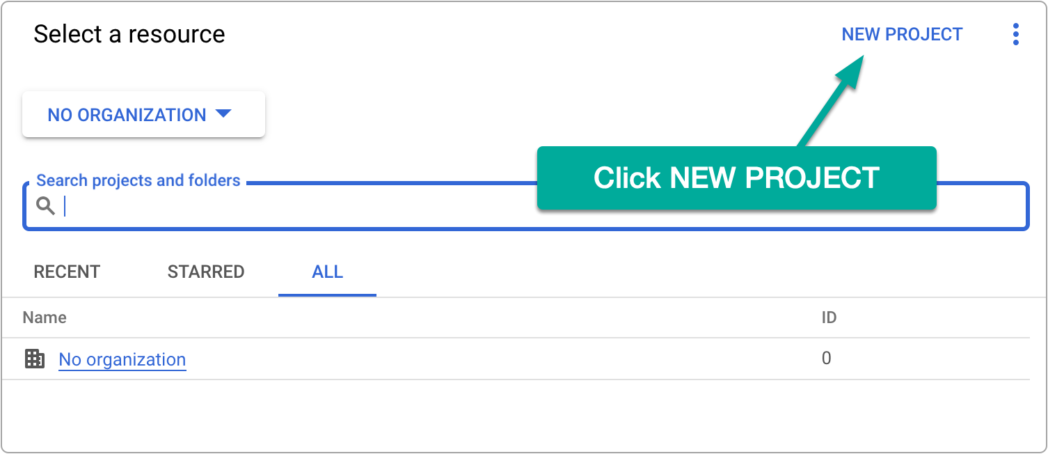 Create a new project in the Google Cloud console