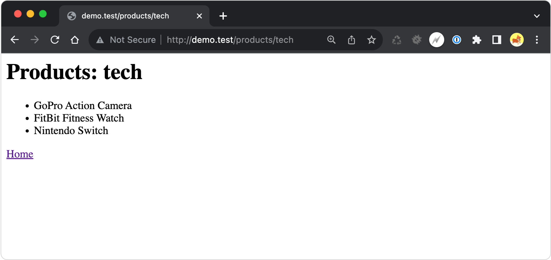 Products page demonstrating usage of a route parameter