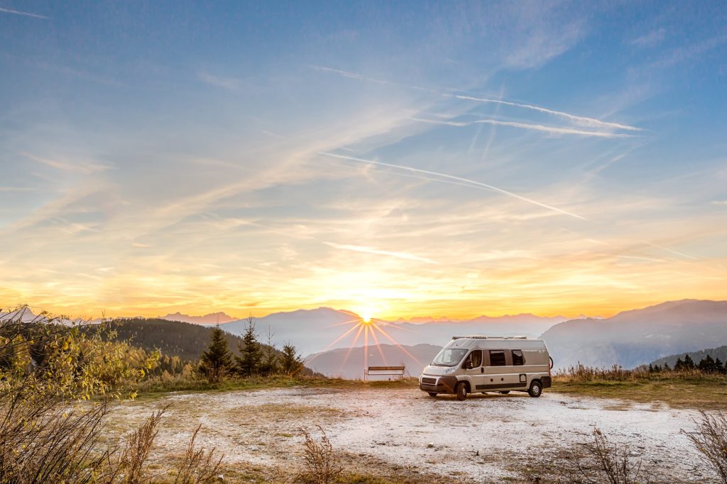 a motorhome parked in a campground