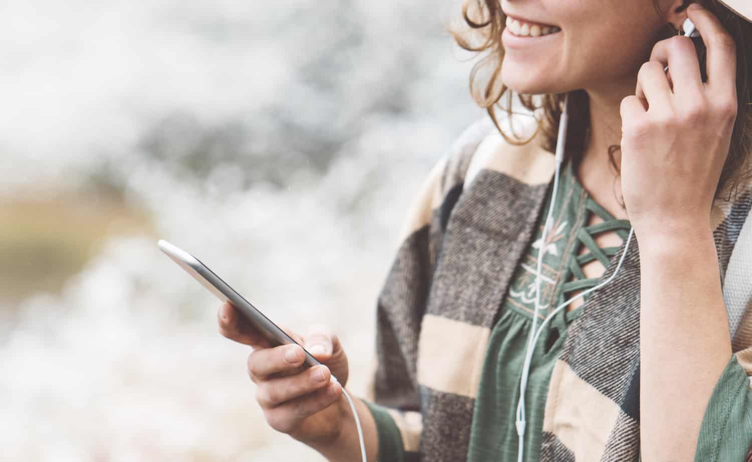 Woman listening to RV podcast