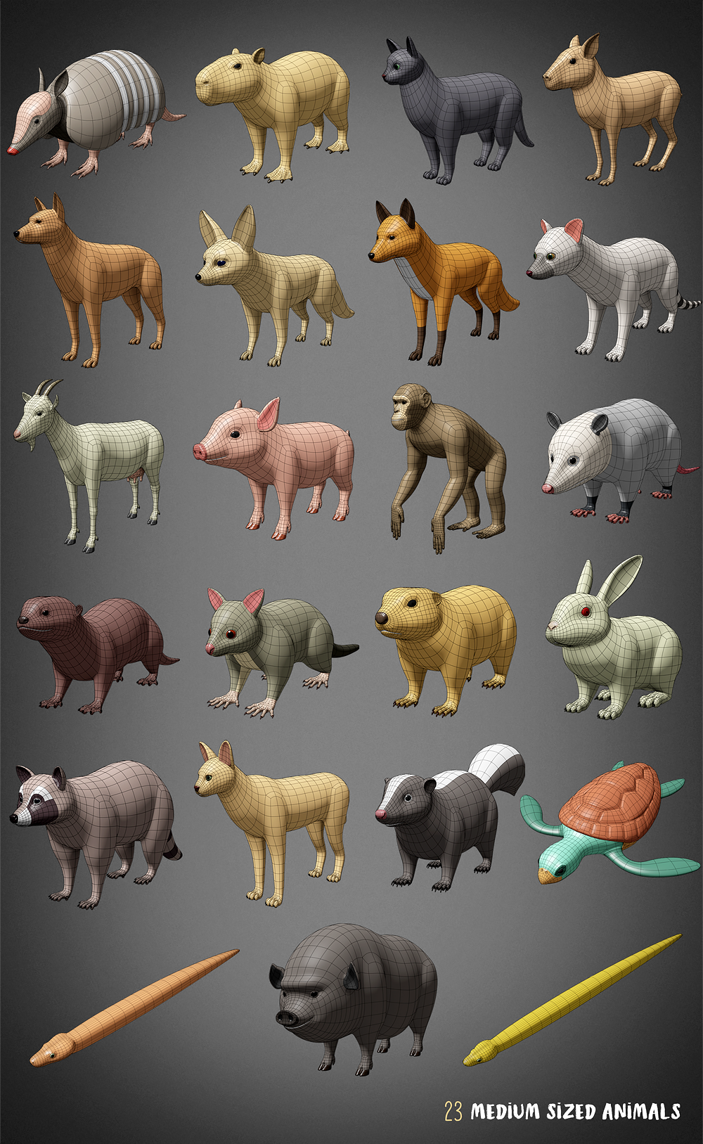 100 animals base meshes Blender Market