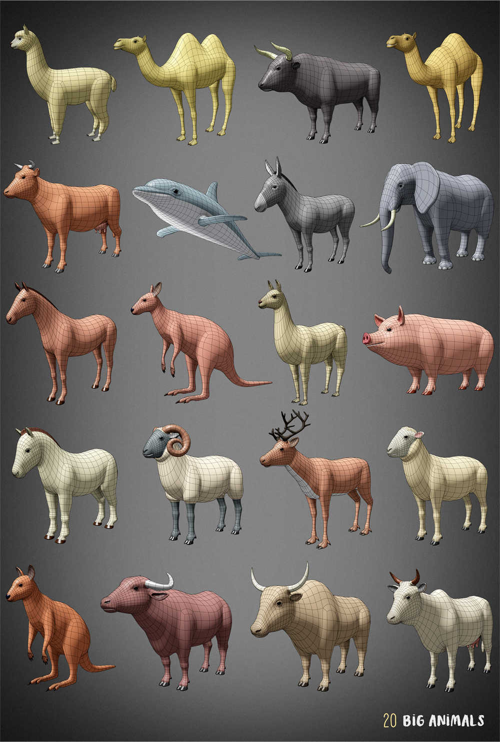100 animals base meshes Blender Market