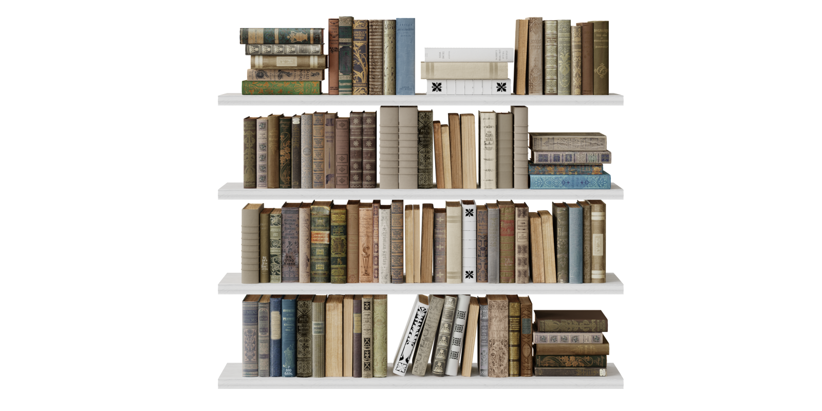 Classic Books Set On Bookshelf 02 (60 Books) - Blender Market