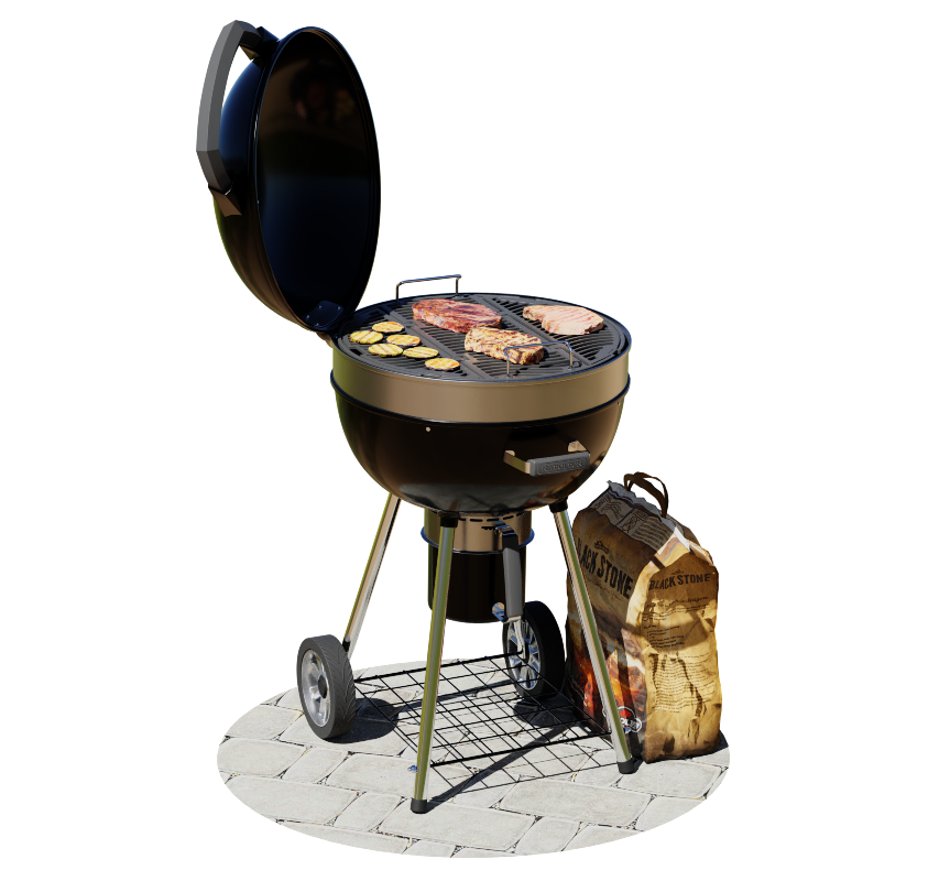 grill Napoleon Pro Charcoal garden kettle grill with grilled food