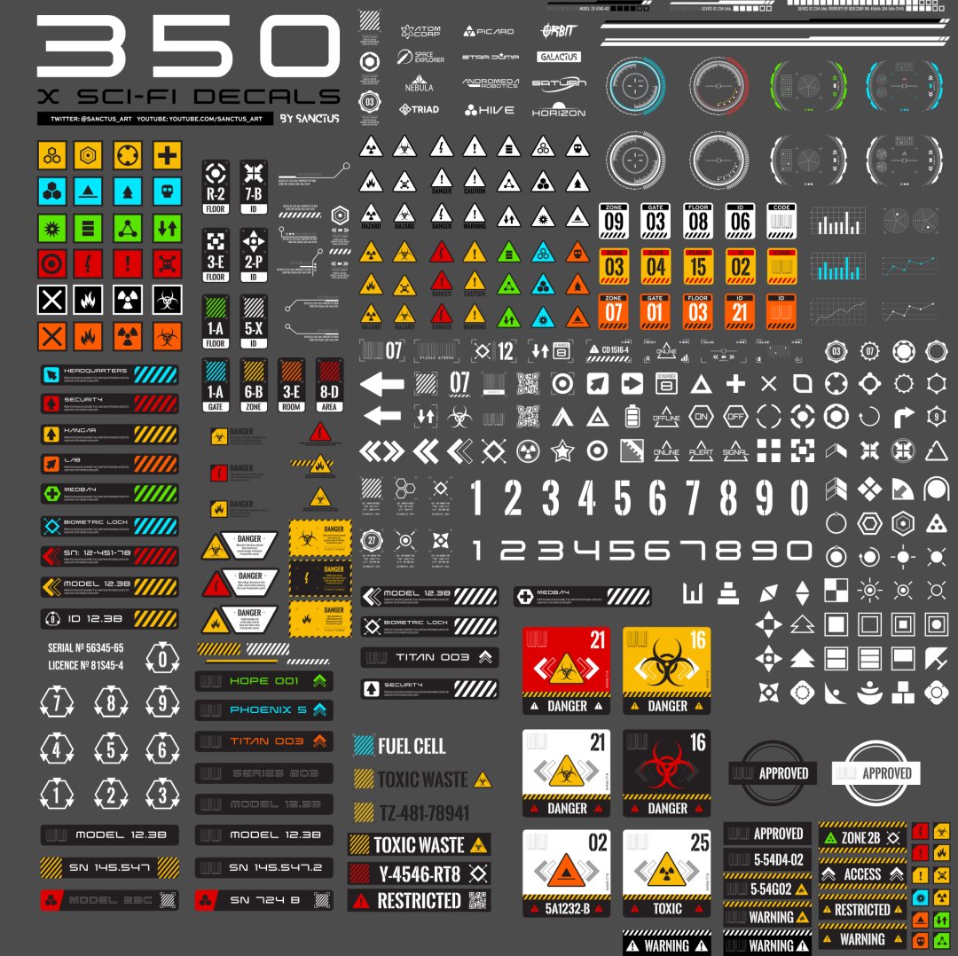 350 Sci Fi Alpha Decal Pack Decal Machine Ready Blender Market