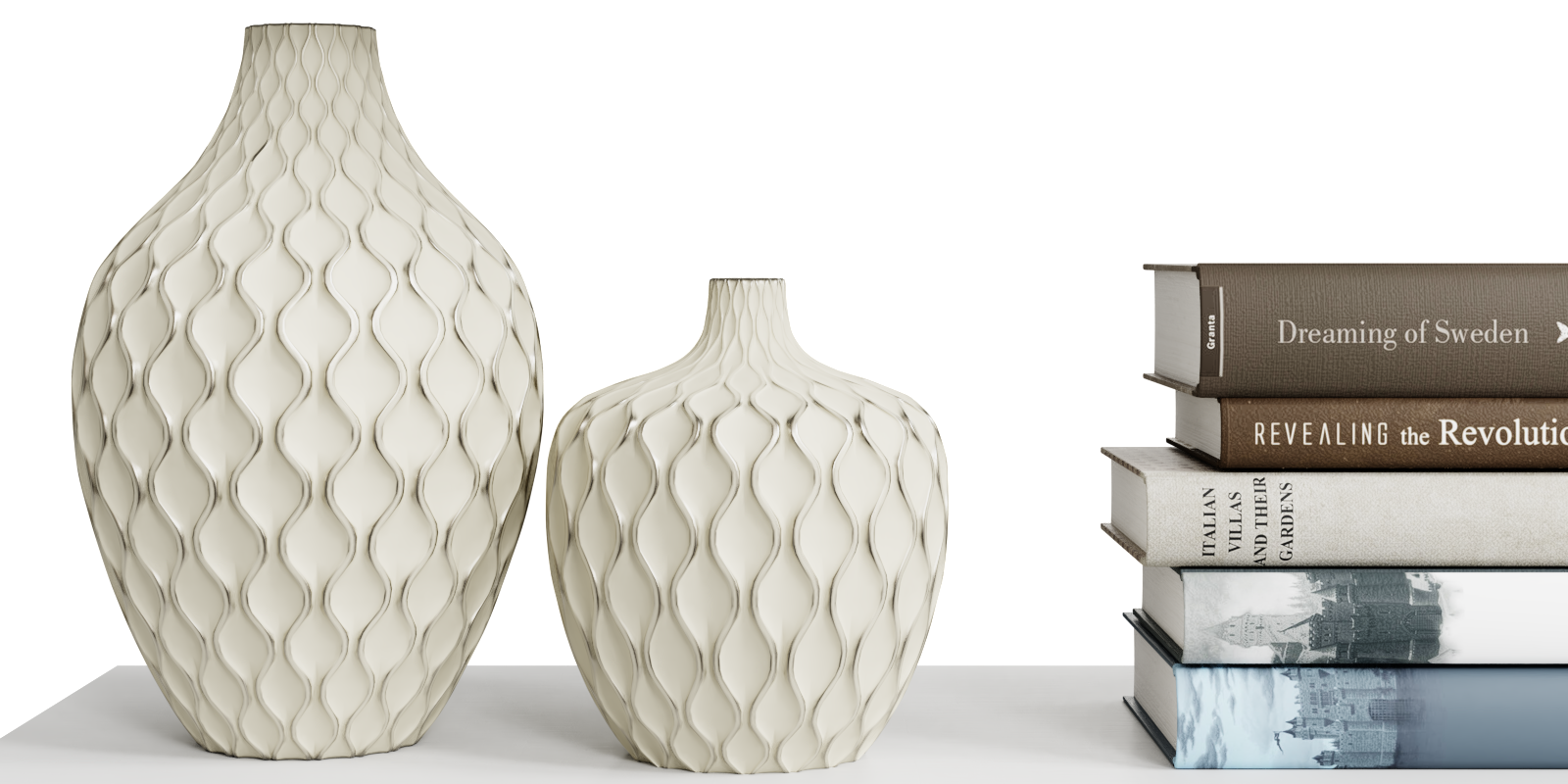 Decoration Set 66 Luxury white Decorative Objects And Sculptures + 20 Books + Abstract Object