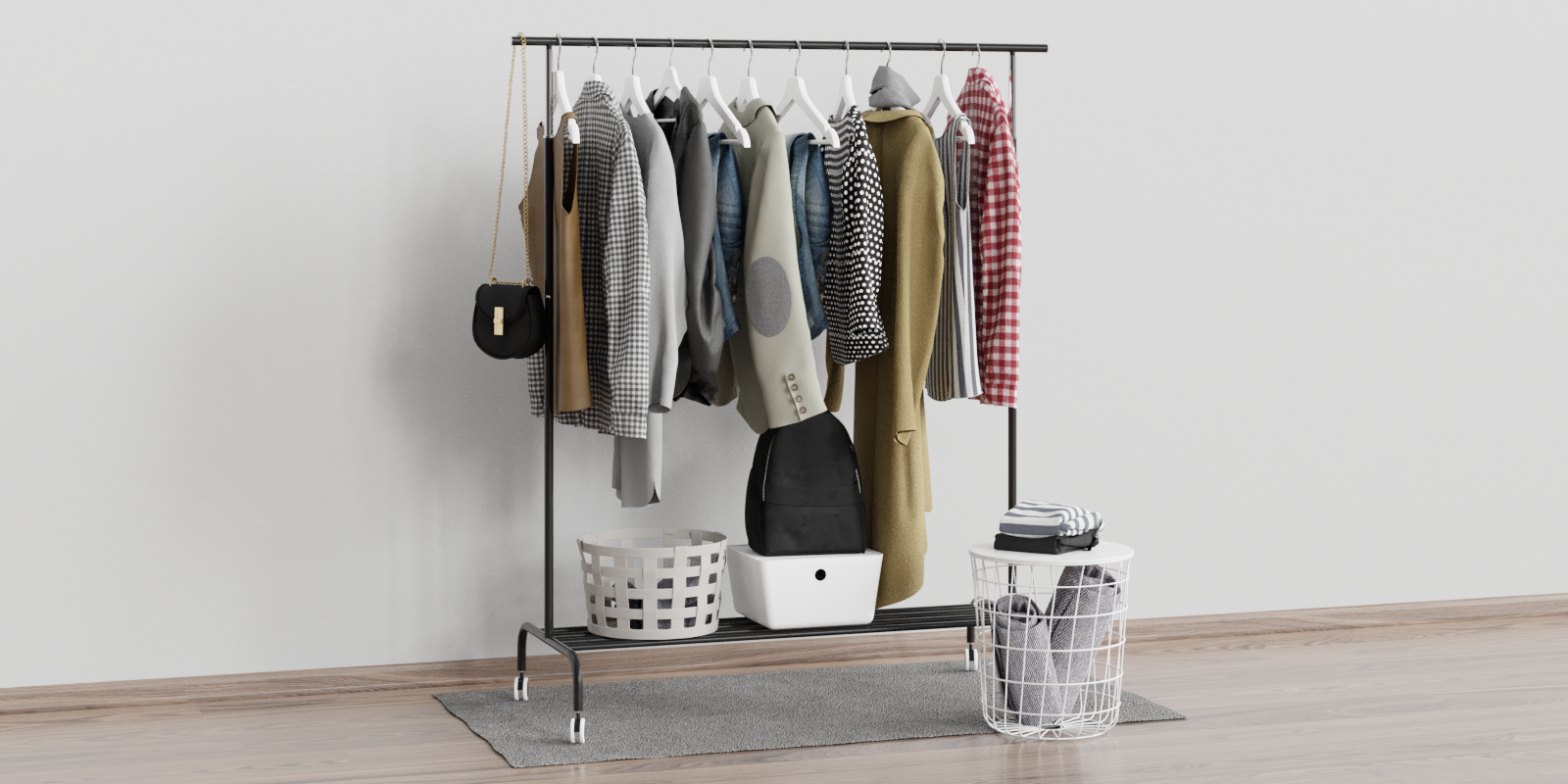 Clothes IKEA Rigga Floor Hanger with clothes (shirt, blazer, bag