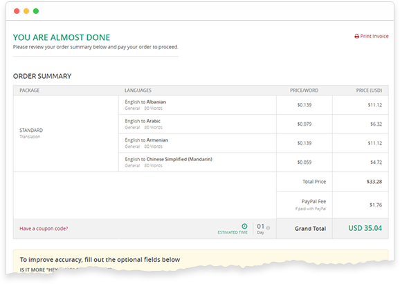 Review and Print your invoice Screen