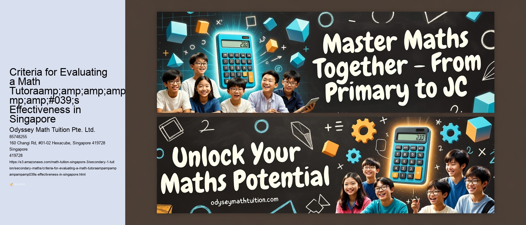 Criteria for Evaluating a Math Tutoraamp;amp;amp;amp;amp;amp;#039;s Effectiveness in Singapore