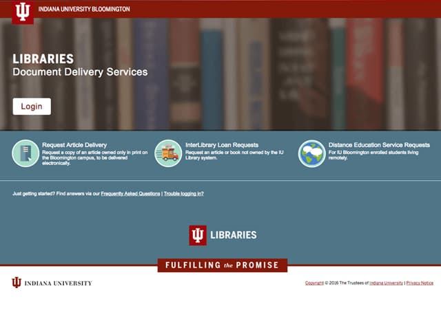 Indiana University Document Delivery Service Website
