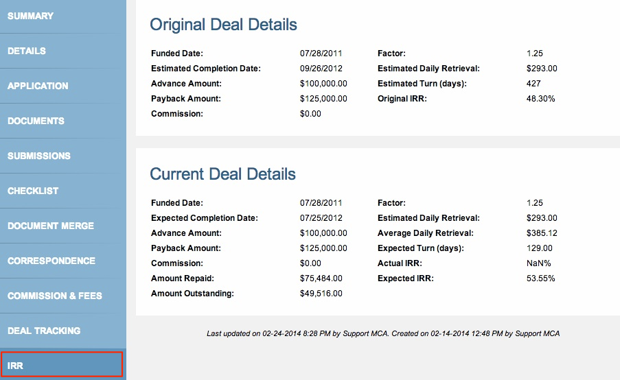Calculate internal rate of return