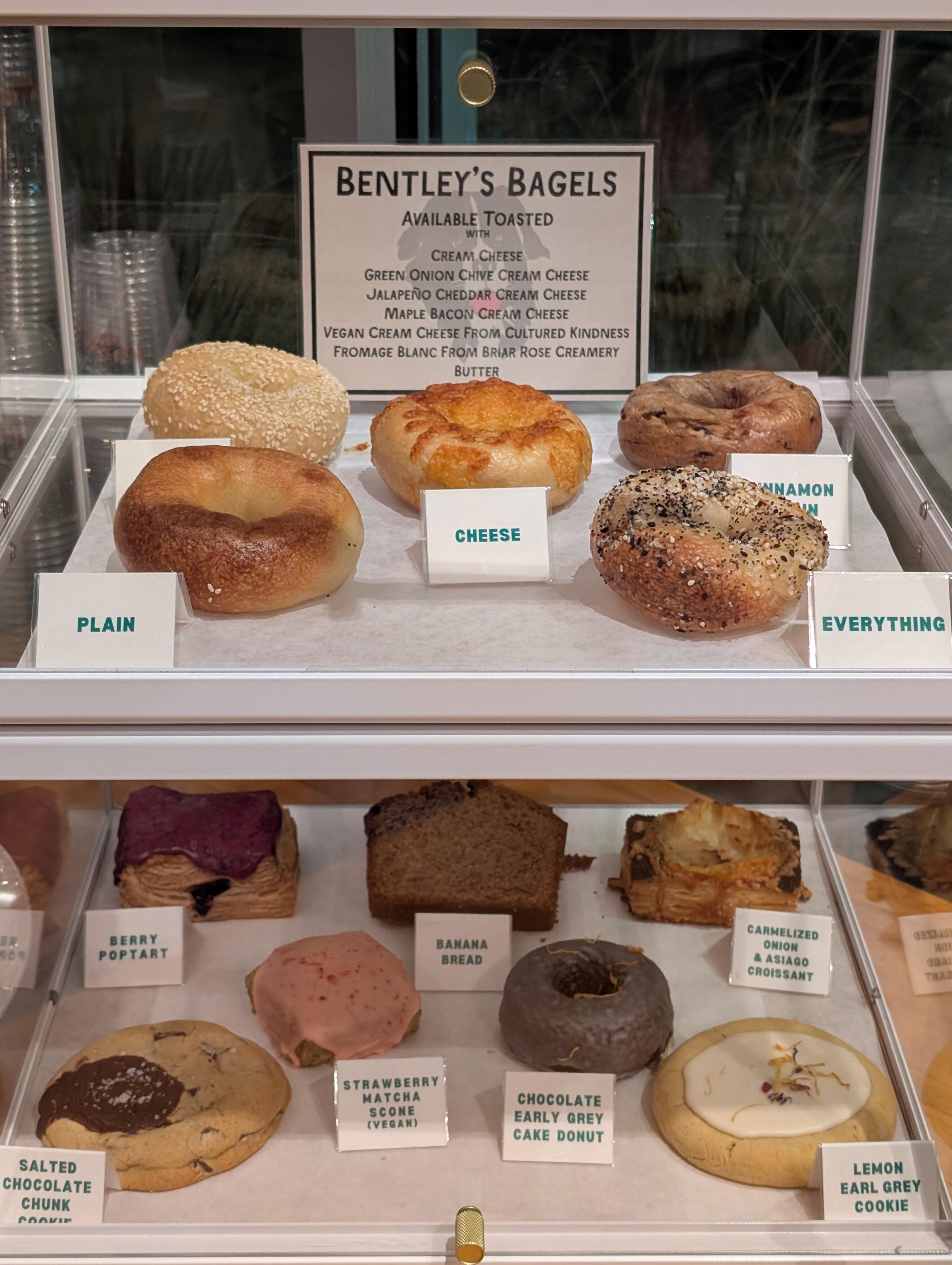 Bakery display case in a café setting