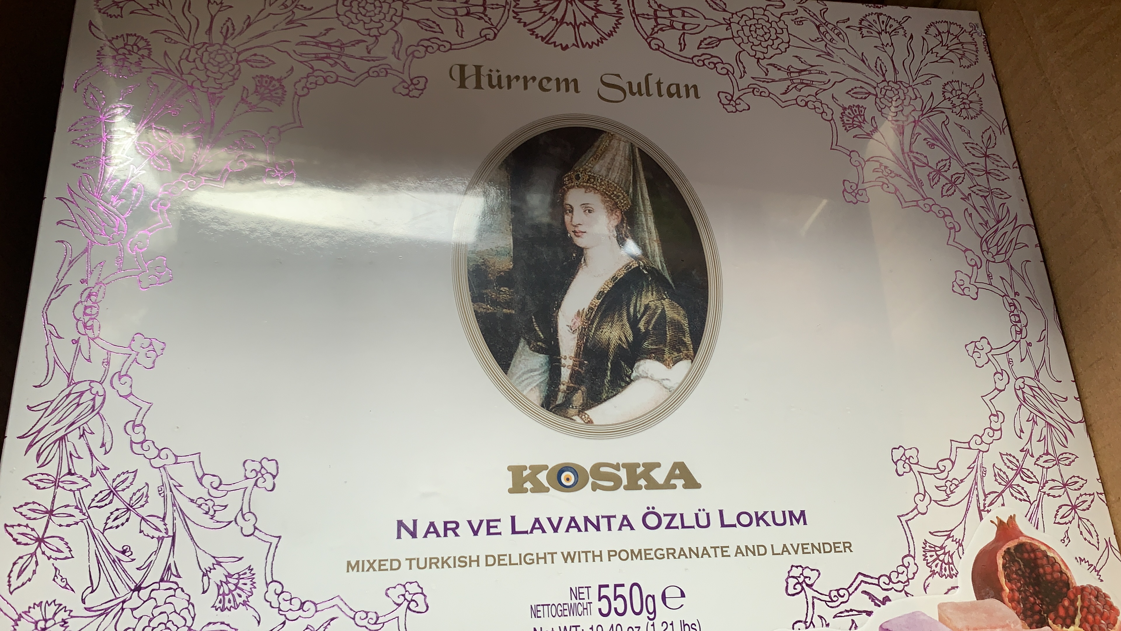 Koska Traditional Turkish Delight Hürrem Sultan with Pomegranate and Lavender Mixed, 550 gr (19.40oz)