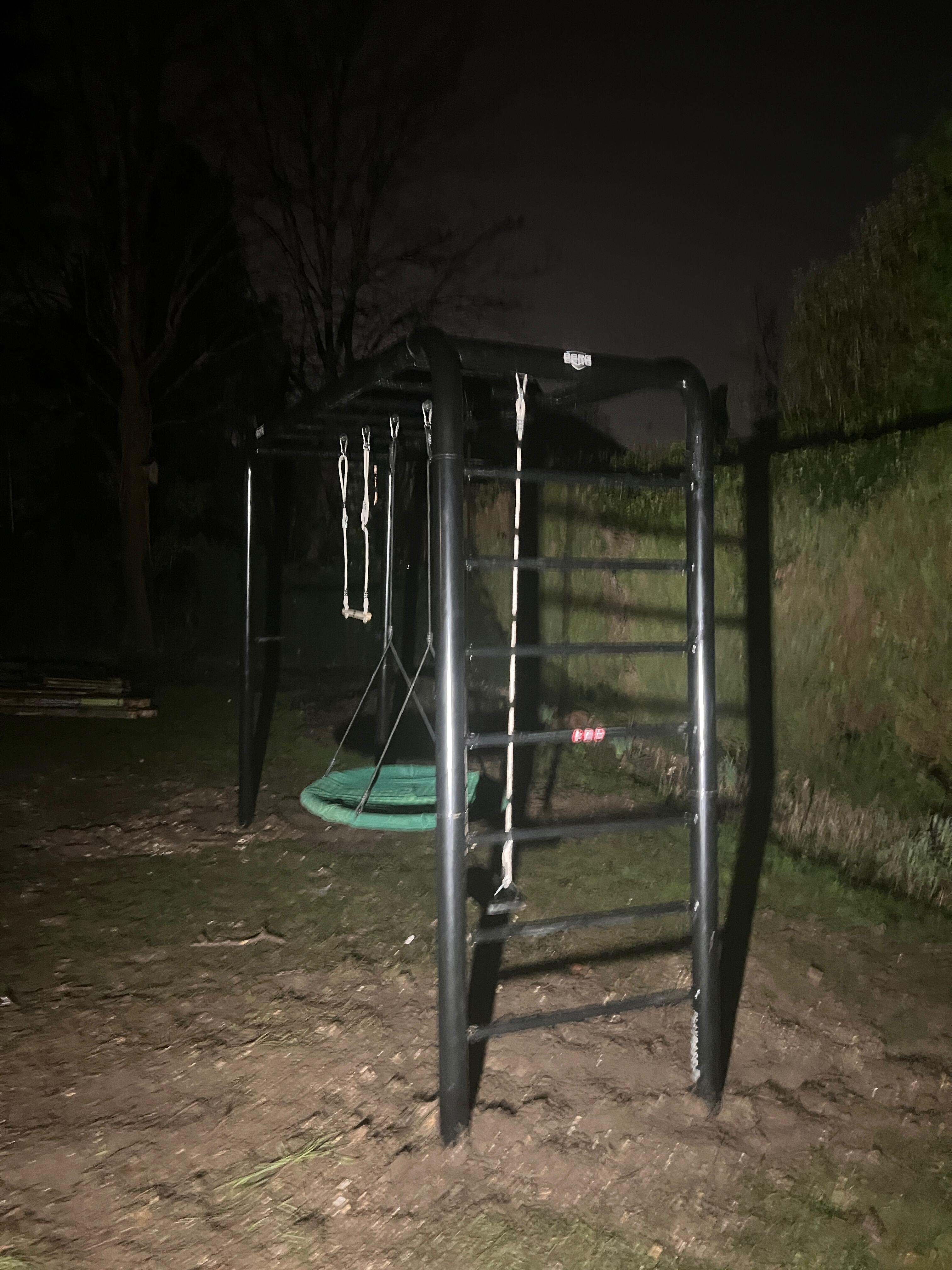 BERG PlayBase with swings in a real garden setting