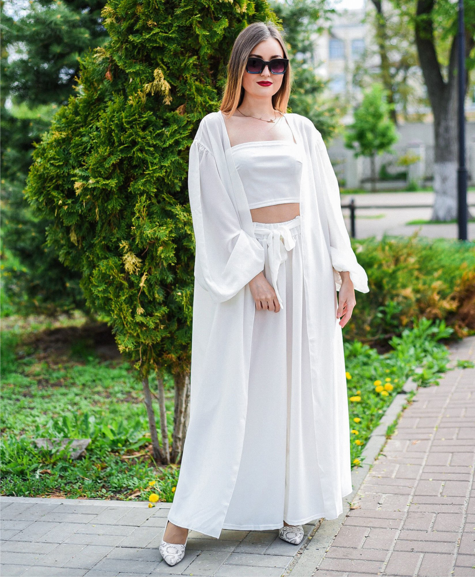 White Wide Leg Palazzo Pants And Beach Kimono Set – IRHAZ