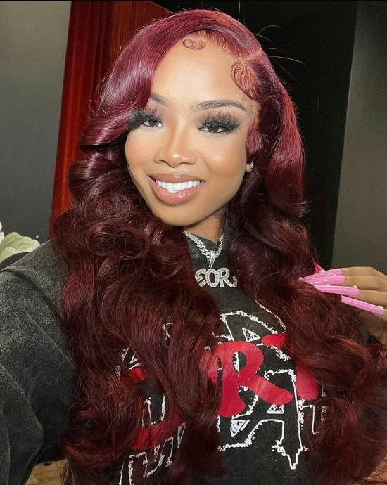 Dark Red Wine Color Body Wave 13x4 HD Lace Frontal Wig Glueless Wig