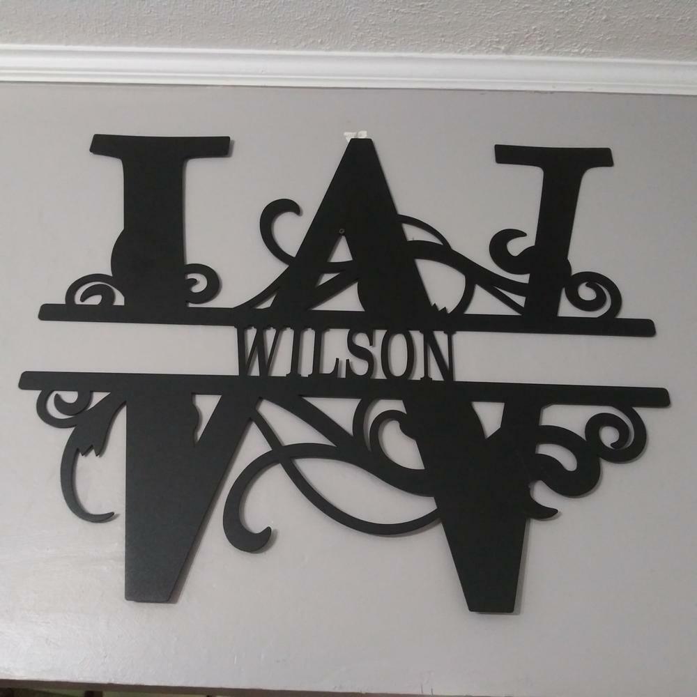 split letter monogram steel sign