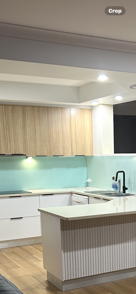 Before: coloured glass splashback