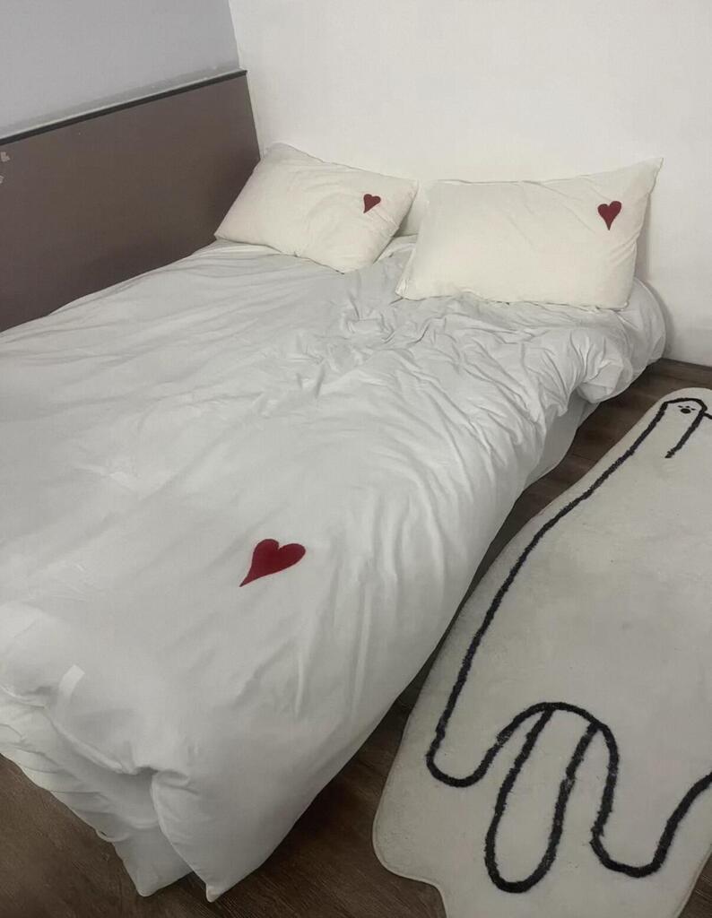 Blue Embroidered Heart Bedding Set, customer photo