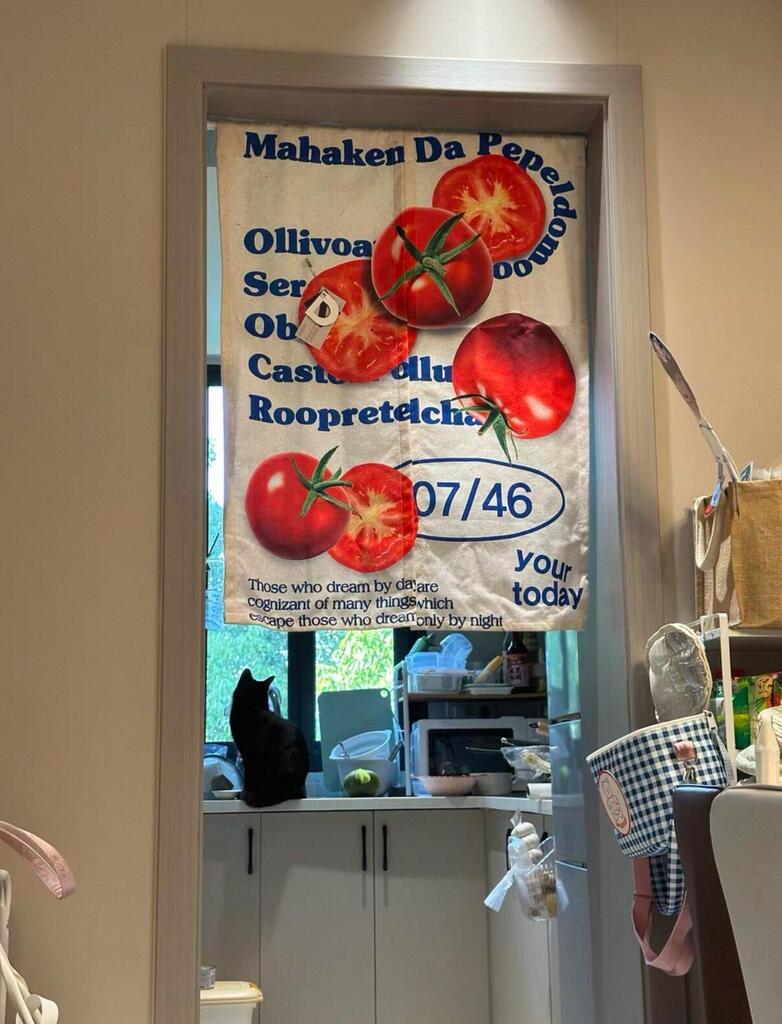 Retro Food Print Door Curtain, customer photo