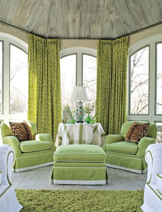 ผ้าม่านสีเขียว สบายตา