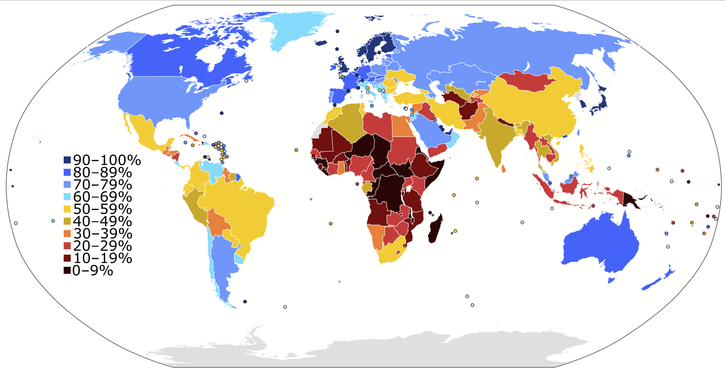 A heat map of the worlds internet utilization.