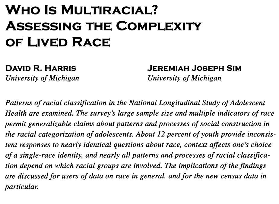 Who Is Multiracial? Assessing the Complexity of Lived Race David R. Harris and Jeremiah Joseph Sim