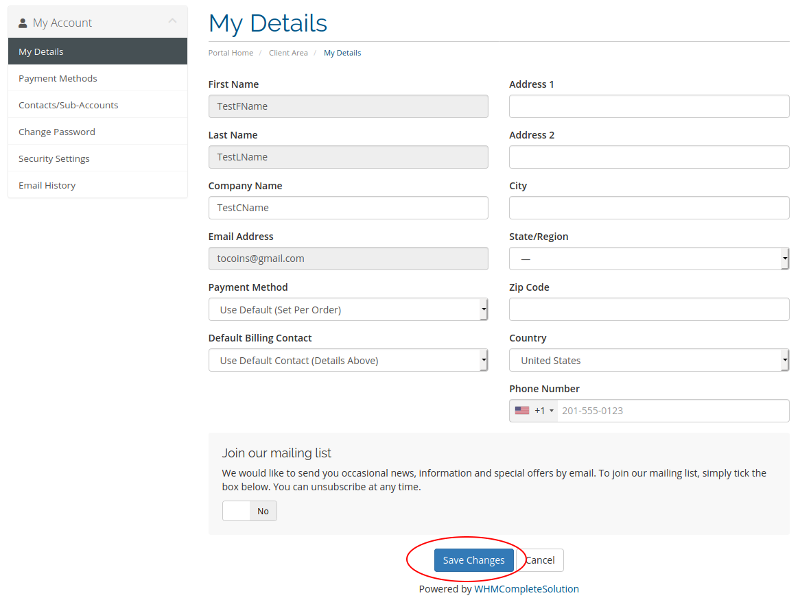 fill up the details and click "Save Changes"