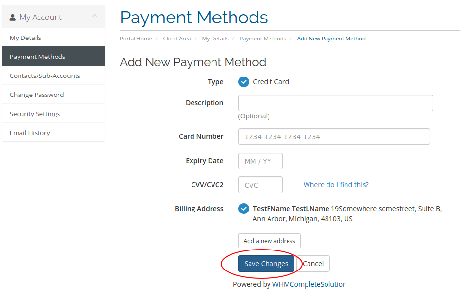 fill up the details and click "Save Changes"