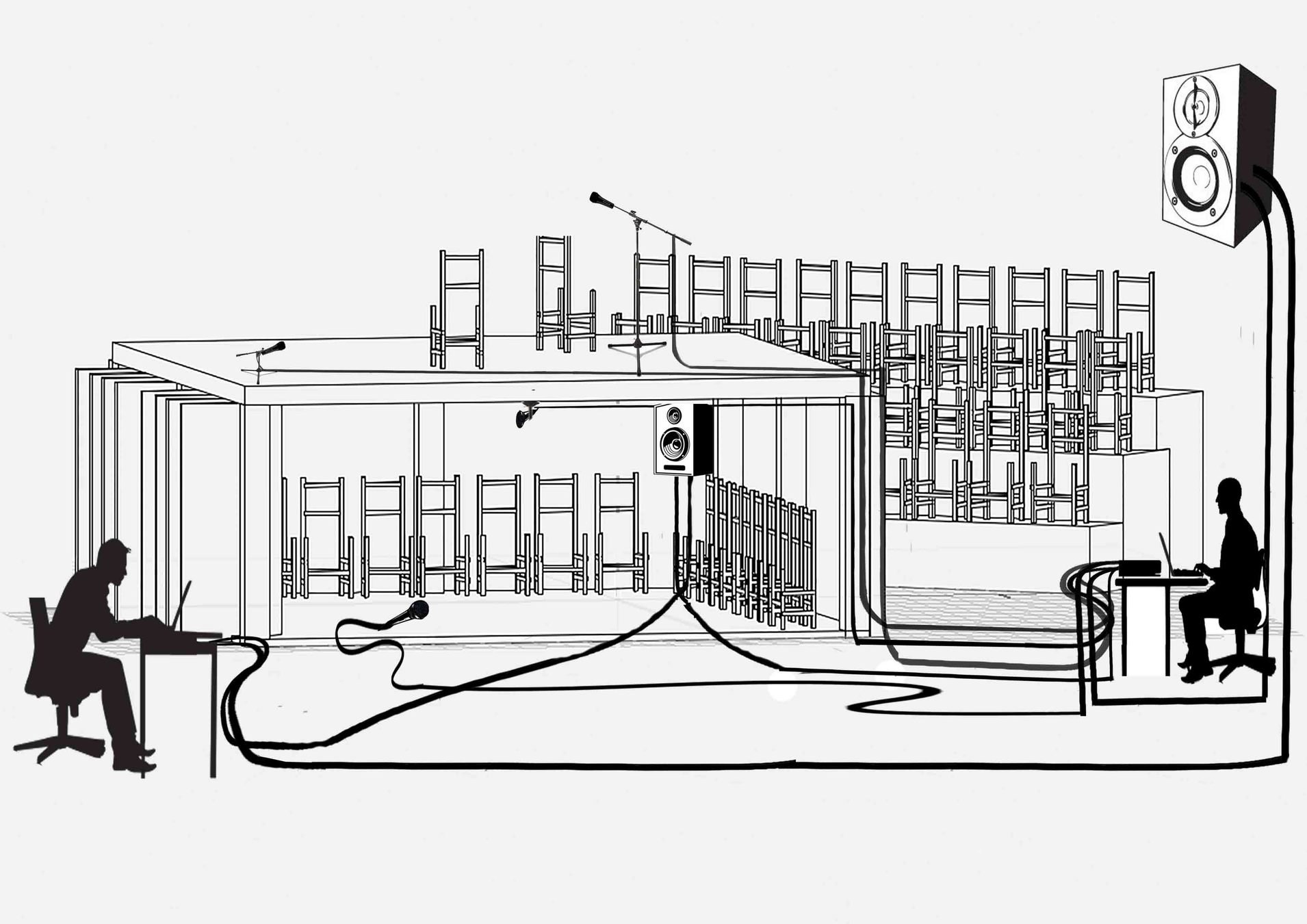 ¿como se funden estos espacios y estas escenas a través de un dispositivo sonoro.
