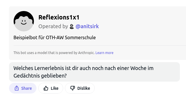 Screenshot vom Poe Bot für die Sommerschule