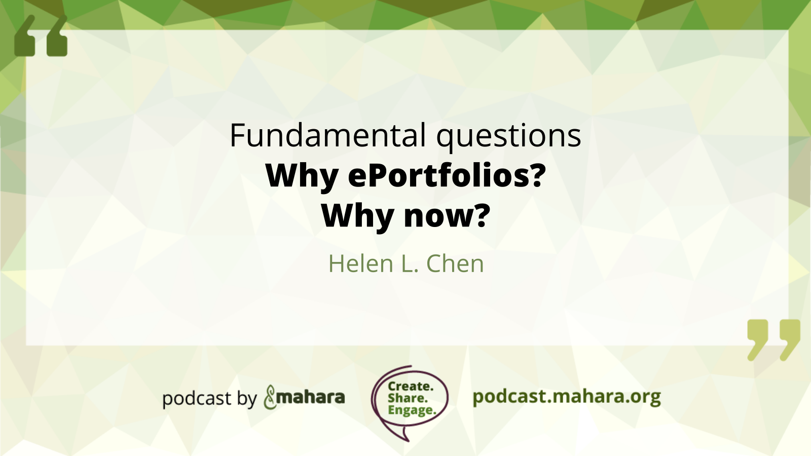 Fundamental questions by Helen L. Chen: "Why ePortfolios? Why now?"