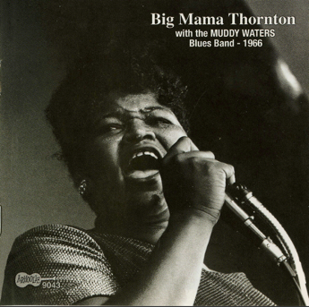 The slide is illustrated with a small black and white photo on the left-hand side of Big Mama Thornton holding a microphone and singing.