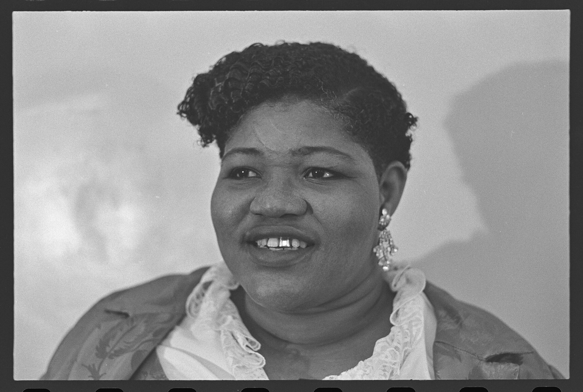 The photo accompanying the title slide for Path 3 is a black-and-white portrait of Big Mama Thornton on the right side of the slide. Big Mama Thornton faces the camera, looking slightly to the side and smiles. She wears a ruffled blouse and dangly earrings.