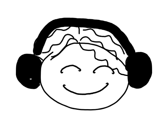 A drawing of a smiling child wearing green headphones in the top right of the slide.