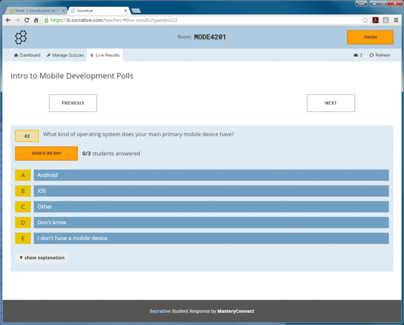 Gif showing answers to the question, 'What kind of operating system does your primary mobile device use?'