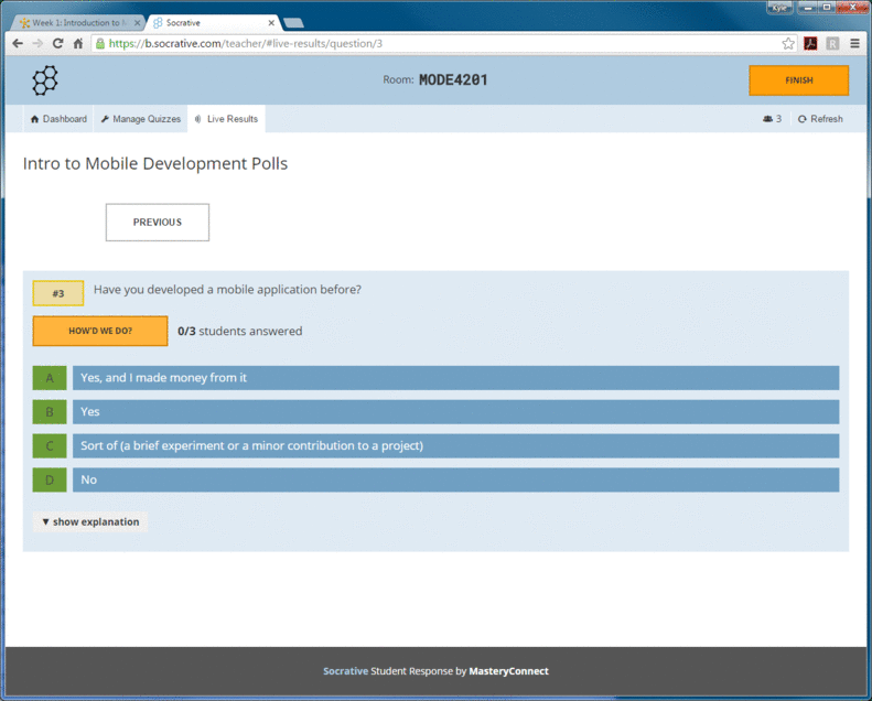 Gif showing answers to the question, 'Have you developed a mobile application before?'
