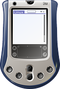 A very old-looking Palm device, probably classified as a PDA, but evidently running a Linux distribution