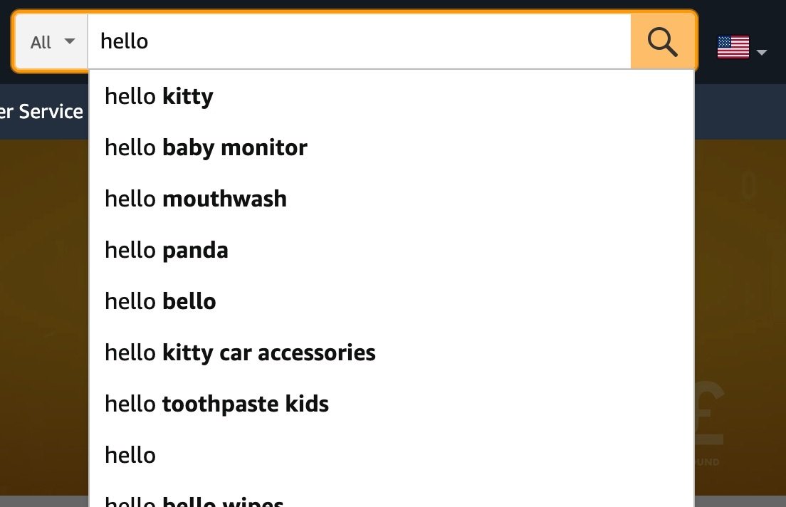 Screenshot of Amazon autocomplete