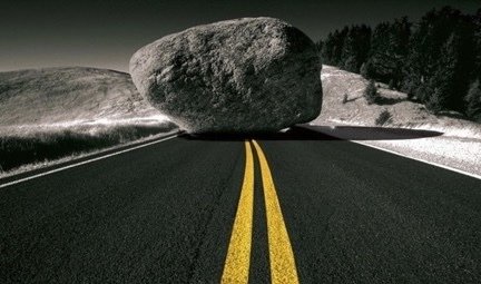 Rock blocking road