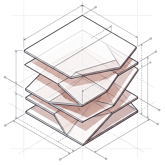Stacked translucent layers illustrating a hierarchy of residual levels