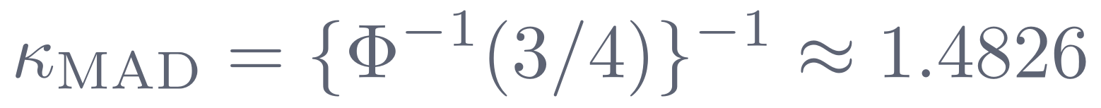 kappa_MAD = {Phi^-1(3/4)}^-1 ≈ 1.4826