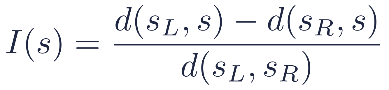 I(s) = (d(s_L, s) - d(s_R, s)) / d(s_L, s_R)